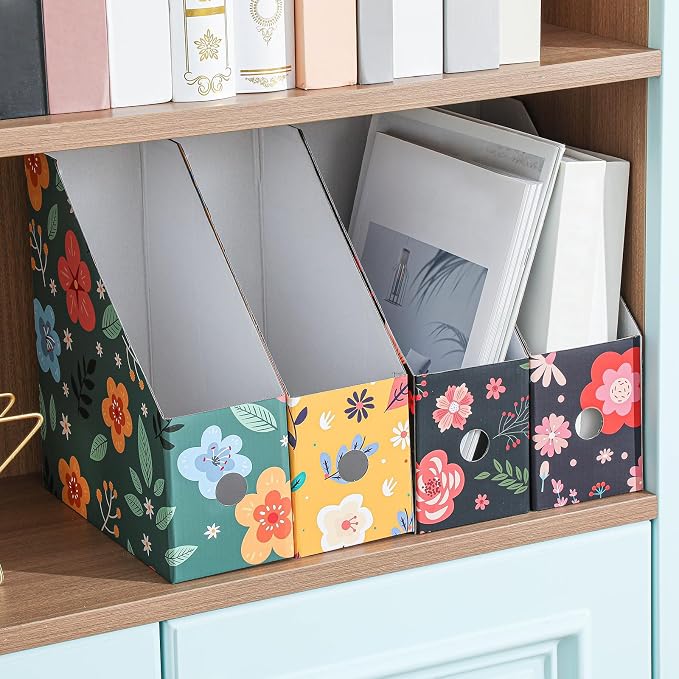 PerKoop 6 Pcs Decorative Magazine File Holders Floral Foldable File Folders - Image 3