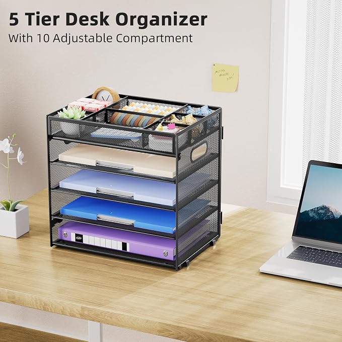 Marbrasse 5 Tier Paper Organizer Letter Tray, Mesh Desk File Organizer - Image 6