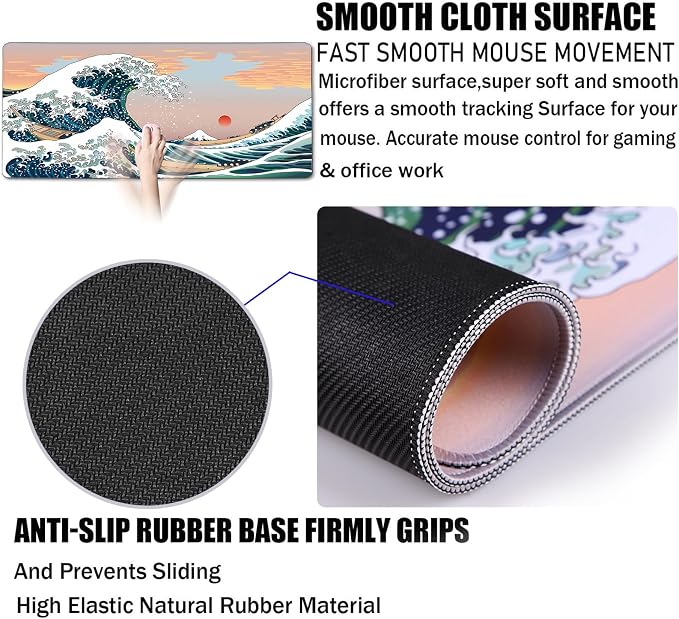 Japanese Large Mouse Pad, DeskMat Office Desk Pad, Extended Large MouseMat - Image 3