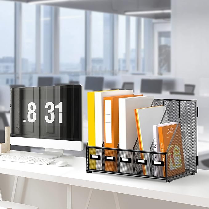 DALTACK 5 Vertical Compartments Magazine File Holder, Binder Organizer - Image 2