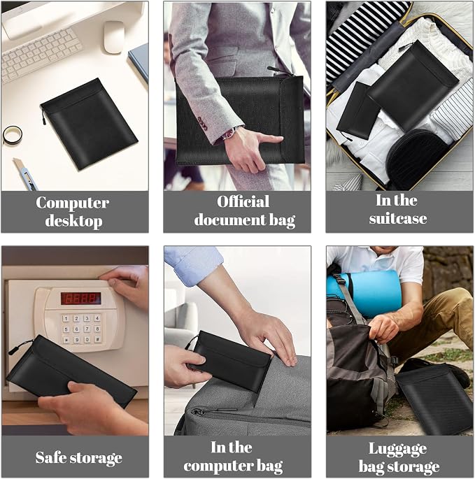 Lihengkong Fireproof Waterproof Document Bag 3-Pack Black 2000℉ Money Bag - Image 5