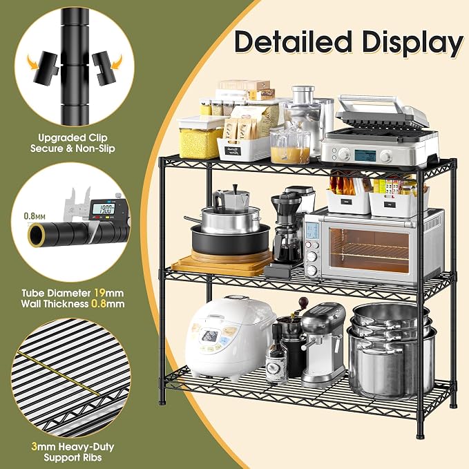 DurayLoly 35.6" W Storage Shelves, 3 Tier Adjustable Metal Shelving Unit Heavy - Image 7