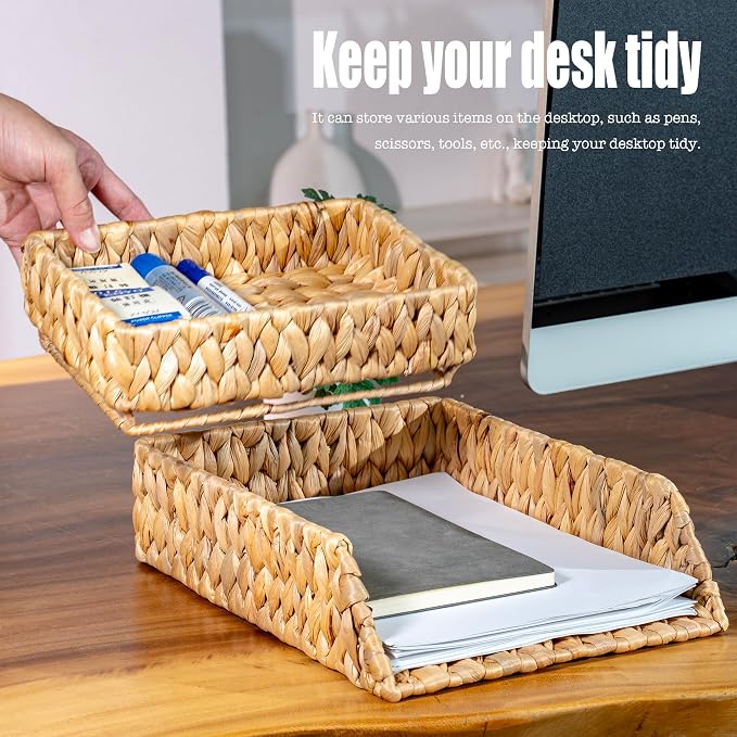 PINXIURY Woven Water Hyacinth Paper Organizer - Image 4