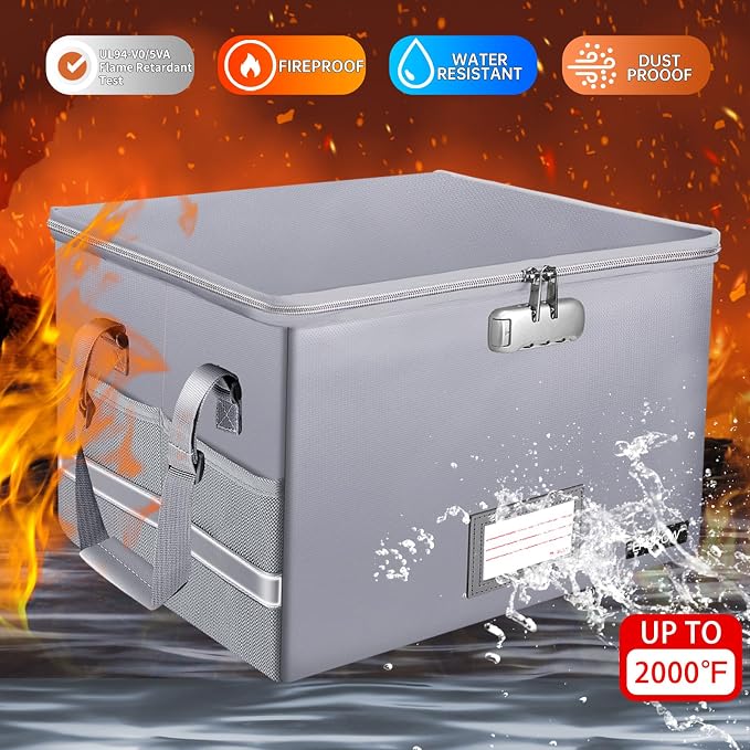 ENGPOW File Box with Lock, Fireproof Document Box with Pockets, Collapsible - Image 3
