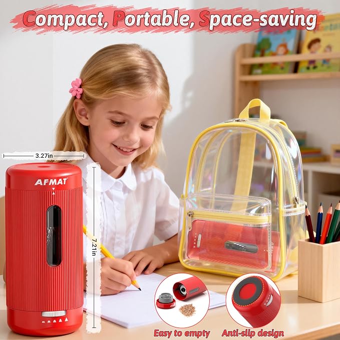 AFMAT Electric Pencil Sharpener, Auto in & Out, 5 Nibs, 7K+ Uses, Fully - Image 6