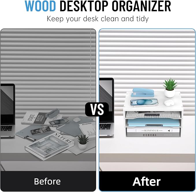 Wood Desk Organizer, 3 Tier Paper Tray Organizer - Image 6