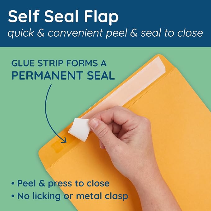 Blue Summit Supplies 100 6 x 9" Kraft Catalog Envelopes, Self Seal | 28lb kraft - Image 3