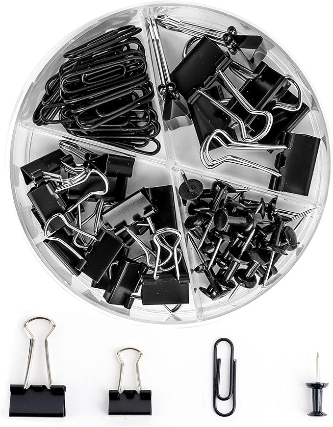 Paper Clips and Binder Clips Set, Metal Assorted Sized Binders by CREECHWA
