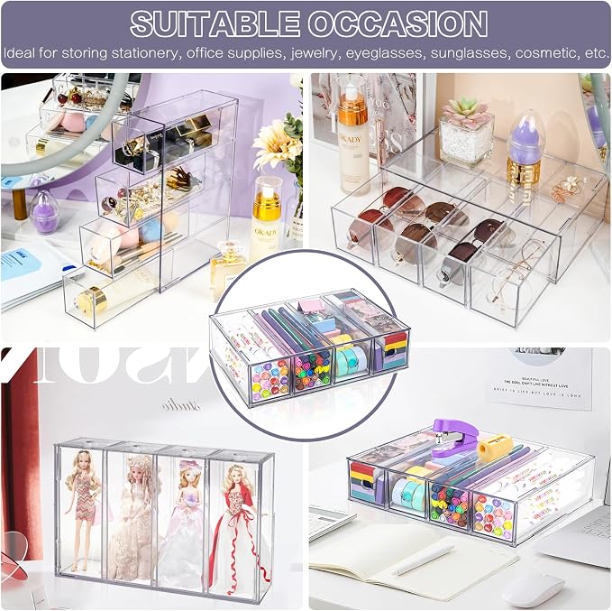 Desk Organizer with 4 Drawers, FODIENS Stackable Desktop Storage Box with - Image 7