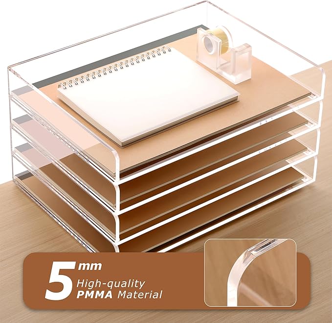 SANRUI 4 Tier Clear Desk Paper Letter Organizer Trays, A4 Stackable File - Image 5