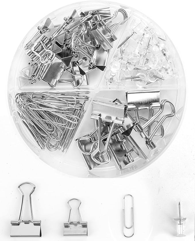 Paper Binder and Clips Set, Metal Assorted Sized Binders by CREECHWA