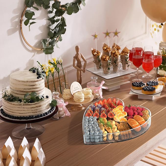 11" Acrylic Heart Shaped Charcuterie Tray, Reusable Serving Cake Candy Dish - Image 6