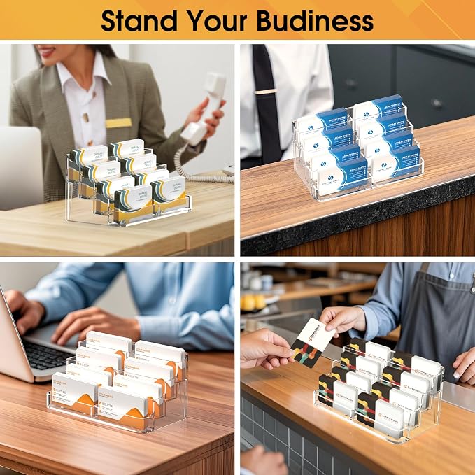 MaxGear Acrylic Business Card Holder, Desktop Card Display Stand, 8 Pockets | - Image 7