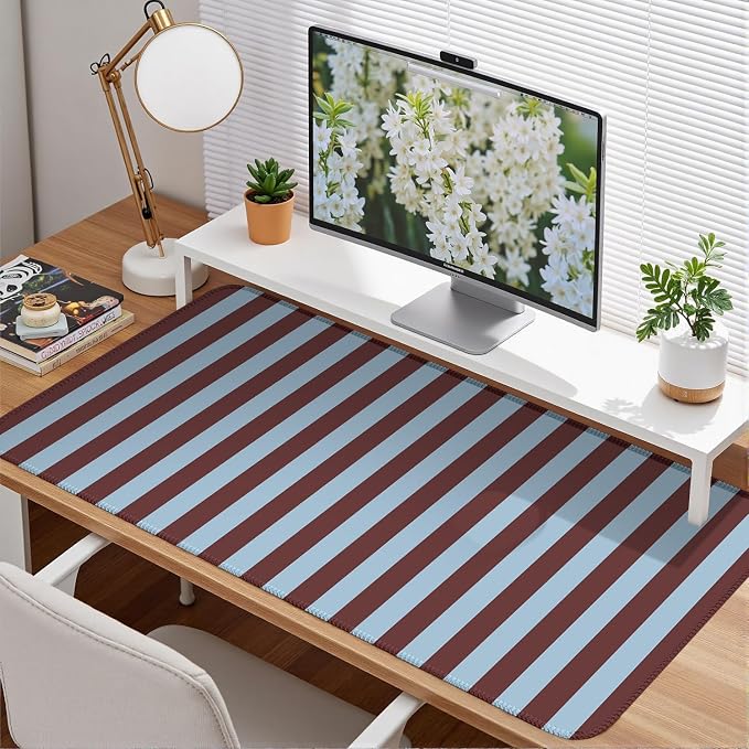 Maroon Striped Desk Mat Cute Pastel XXL Large Gaming Mouse Pad Desk Pad Kawaii - Image 2