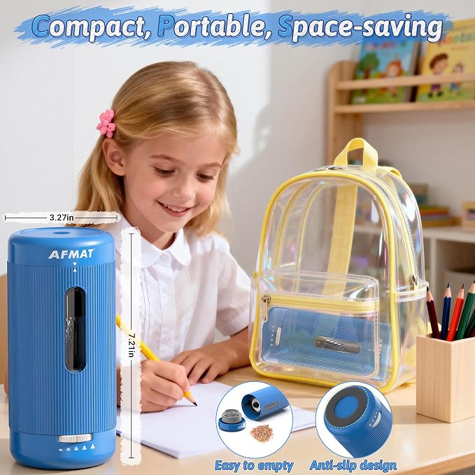 AFMAT Electric Pencil Sharpener, Auto in & Out, 5 Nibs, 7K+ Uses, Fully - Image 6