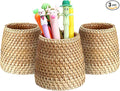 BTSKY 3 Pack Rattan Pen Cup, Handmade Desk Pencil Holders Makeup Brush Holder by BTSKY