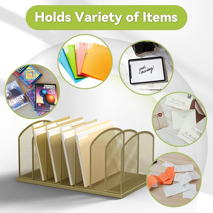 Desk File Organizer Vertical 7 Sections Mesh File Sorter Paper Storage Organizer - Image 5