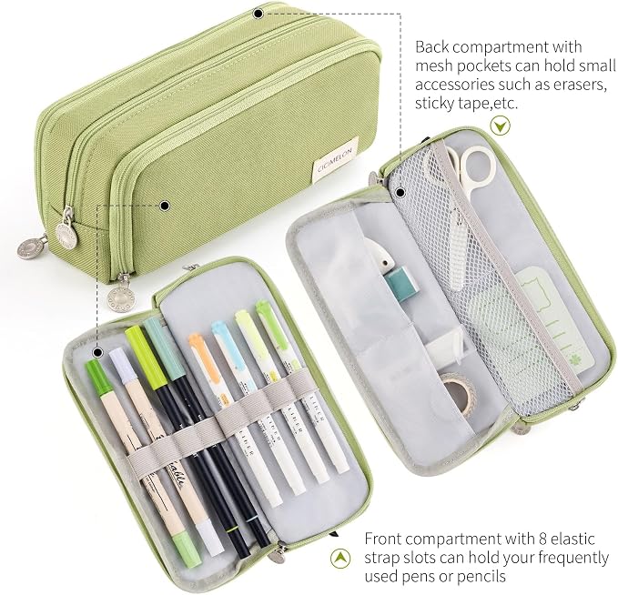 CICIMELON Large Capacity Pencil Case 3 Compartment Pouch Pen Bag - Image 3