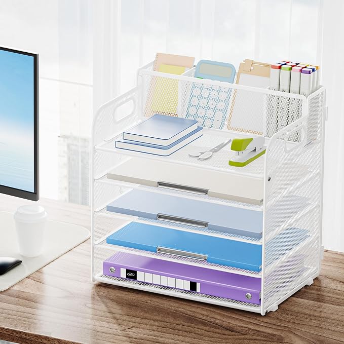 Marbrasse 5 Tier Paper Organizer Letter Tray, Mesh Desk File Organizer - Image 5