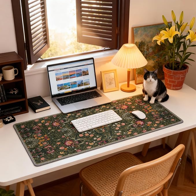 Dark Green Floral XXL Desk Mat, Extra Large Mouse Pad - Image 3