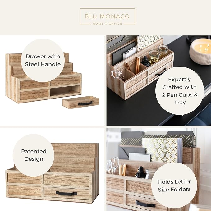 BLU MONACO | Natural Wood Mail Organizer - Image 5