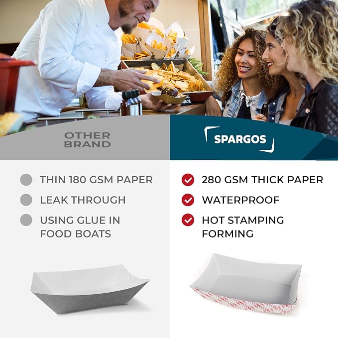 SPARGOS Disposable Food Trays 3lb – Heavy Duty Red Paper Boats - Image 5