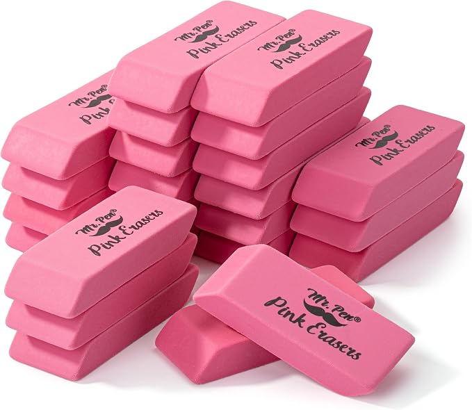 Mr. Pen- Pink Pencil Eraser Bulk, 24 Pack | Large Latex Free Block Erasers by MrPen