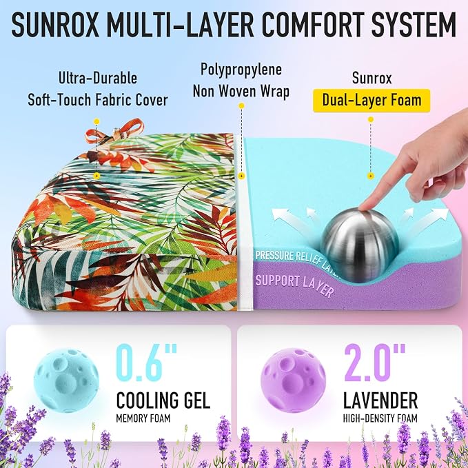 SUNROX Cooling Gel Memory Foam Chair Cushions, 2.6" Thick U-Shaped Dual-Layer - Image 2