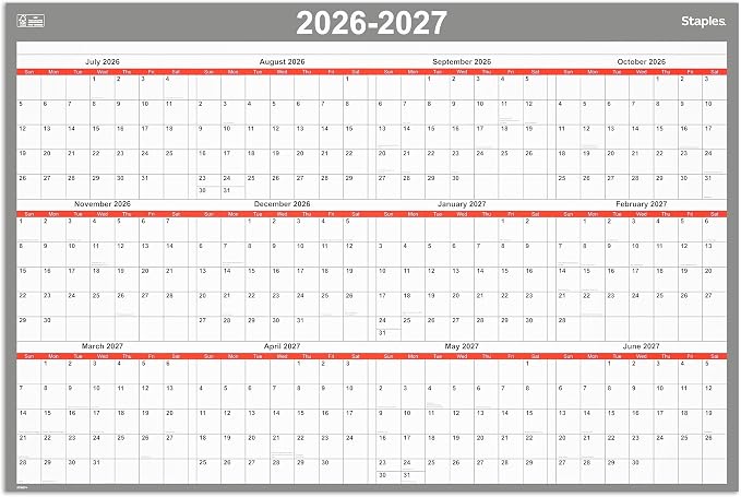 2026-2027 Staples 32" x 48" Academic Yearly Dry Erase Wall Calendar, Reversible - Image 2