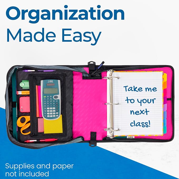 Case-it Mighty Zip Tab School Zipper Binder | 3-Inch O-Rings, 600-Sheet Capacity - Image 7