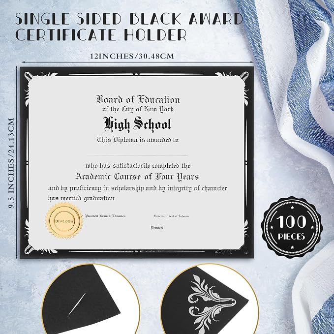 Fainne 100 Pcs Certificate Holder Foil Border 8.5 x 11 Inch Single Sided Award - Image 2