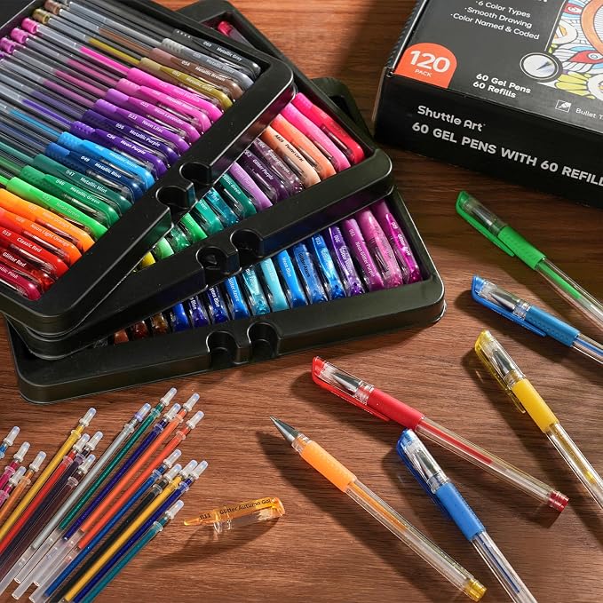 Shuttle Art Gel Pens, 120 Pack Gel Pen Set Packed in Sturdy Box, 60 Unique - Image 7