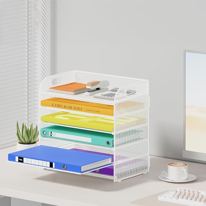 Cawukege 6 Tier Paper Organizer, Mesh Desk Organizer, Metal File Organizer - Image 6