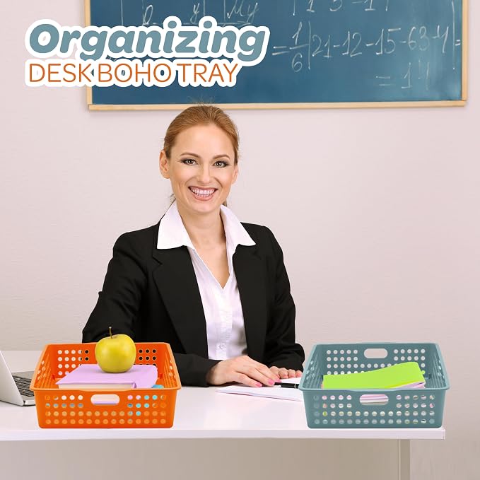 4E's Novelty 6 Pack Classroom Paper Baskets, Organizing Desk Boho Tray - Image 4