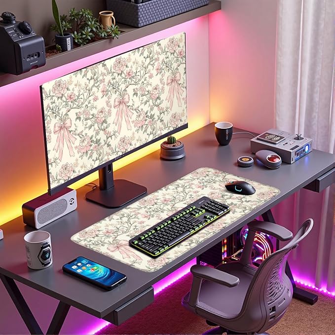 Floral Desk Mat Vintage Chinoiserie Large Mouse Pad Coquette Aesthetic Office - Image 5