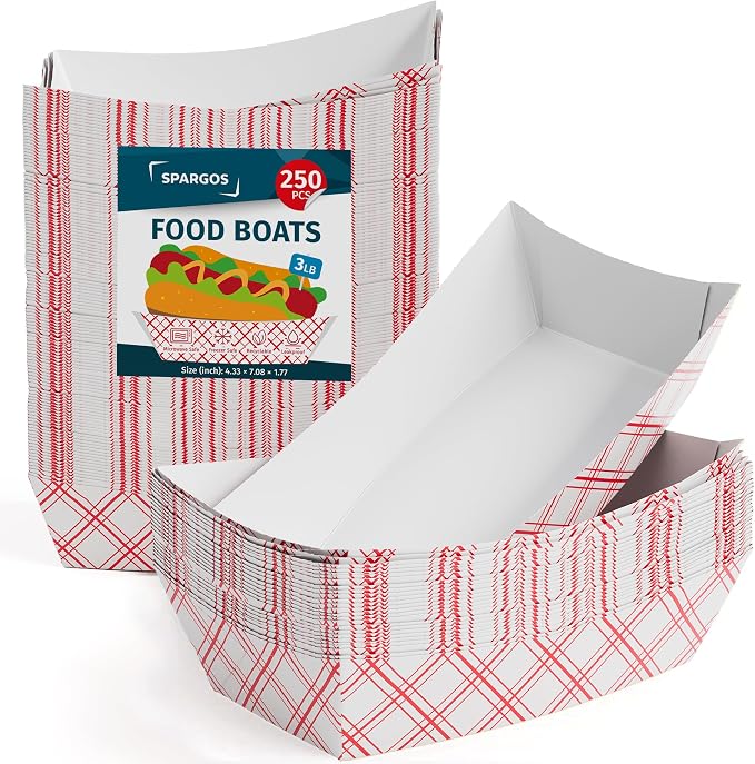 SPARGOS Disposable Food Trays 3lb – Heavy Duty Red Paper Boats by Spargos