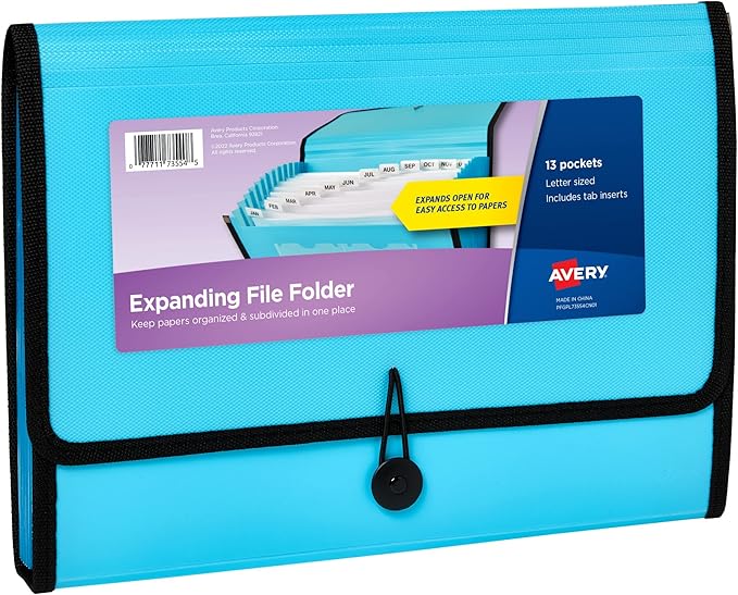 Avery Expanding File Folder Organizer, 13-Pocket Accordion File Organizer by Avery