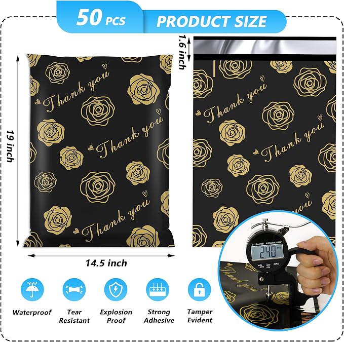 Thank You Poly Mailer 14.5x19 Inch 50 Pcs, Waterproof and Tear-Resistant - Image 2