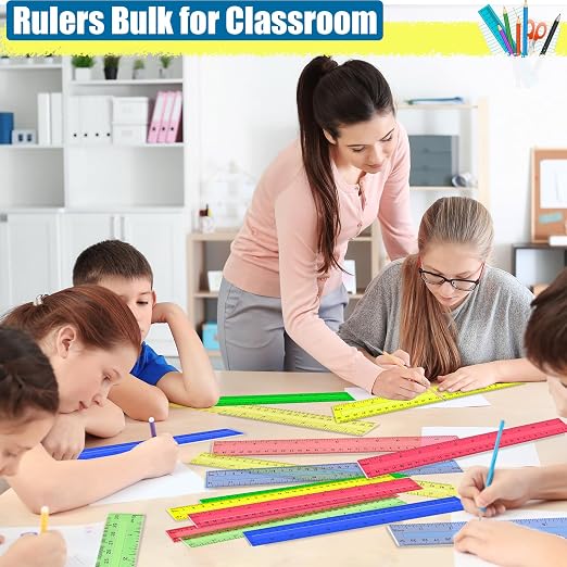 200 Pcs Rulers Bulk, 12 Inch Plastic Assorted Color Clear Rulers - Image 7