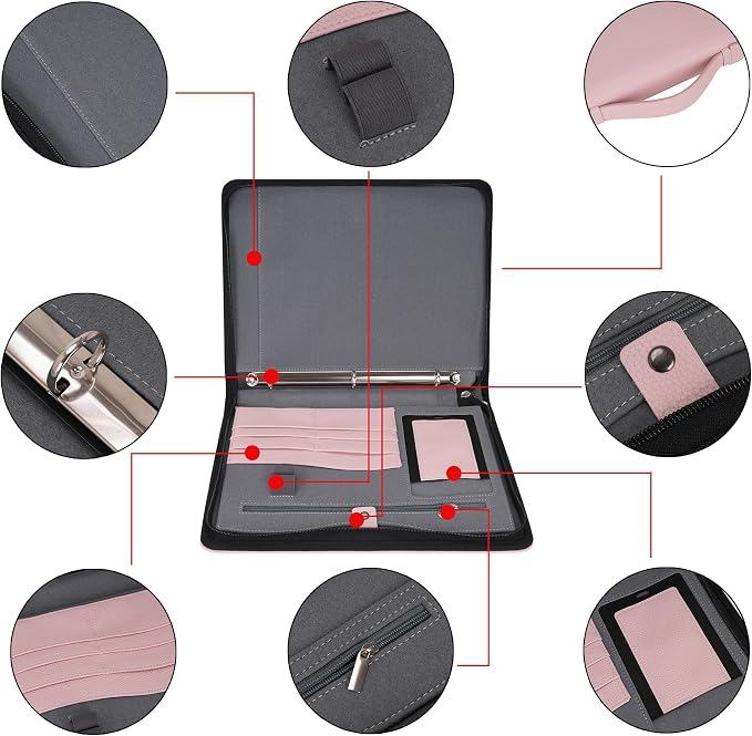 Wonderpool Travel Zippered Portfolio 3 Ring Binder A4 Padfolio Document Case - Image 2