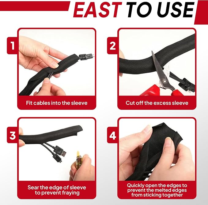 Black Braided Cable Management Sleeves Wire Loom Tubing Cord Protector - Image 7