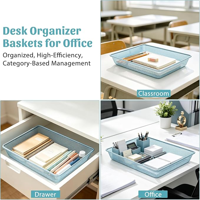 Office Metal Mesh Basket for Desk, Single Paper Tray Organizer, Turn in Trays - Image 5