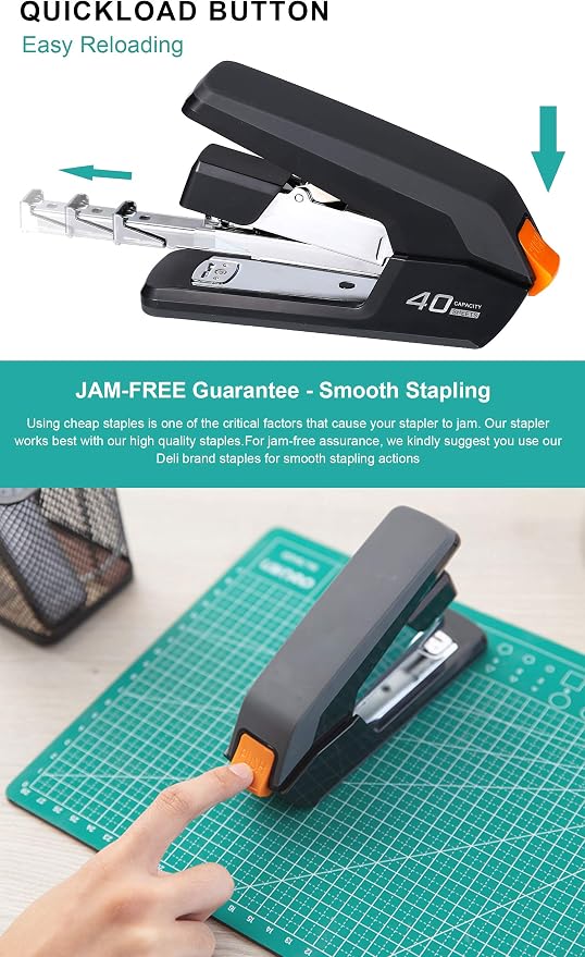 Leven Effortless Desktop Stapler, 40 Sheet Capacity, One Finger Touch Stapling - Image 3