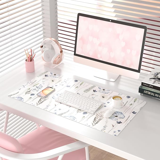 QiyI Large Mouse Pad for Desk, Floral Desk Mat for Desktop, Women Girls Office - Image 2