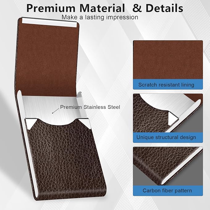 Business Card Holder with Magnetic Closure, Slim Metal PU Business Card Case - Image 5