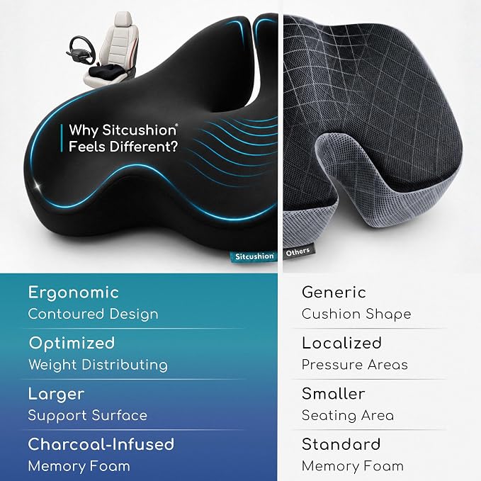 SitCushion Car Seat Cushion for Long Driving – X Large Memory Foam Seat Cushion - Image 5
