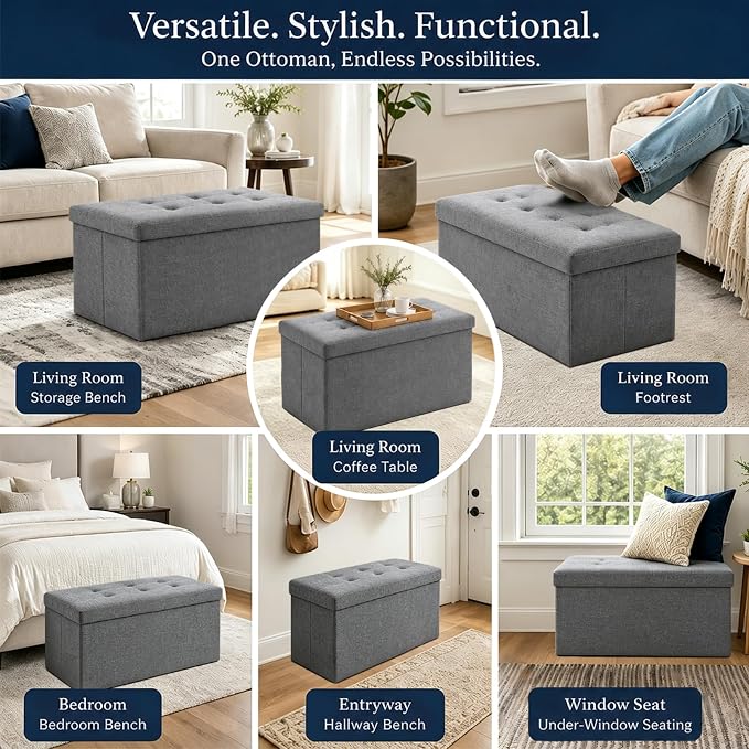 ALASDO 30 Inch Folding Storage Ottoman Bench - Image 6