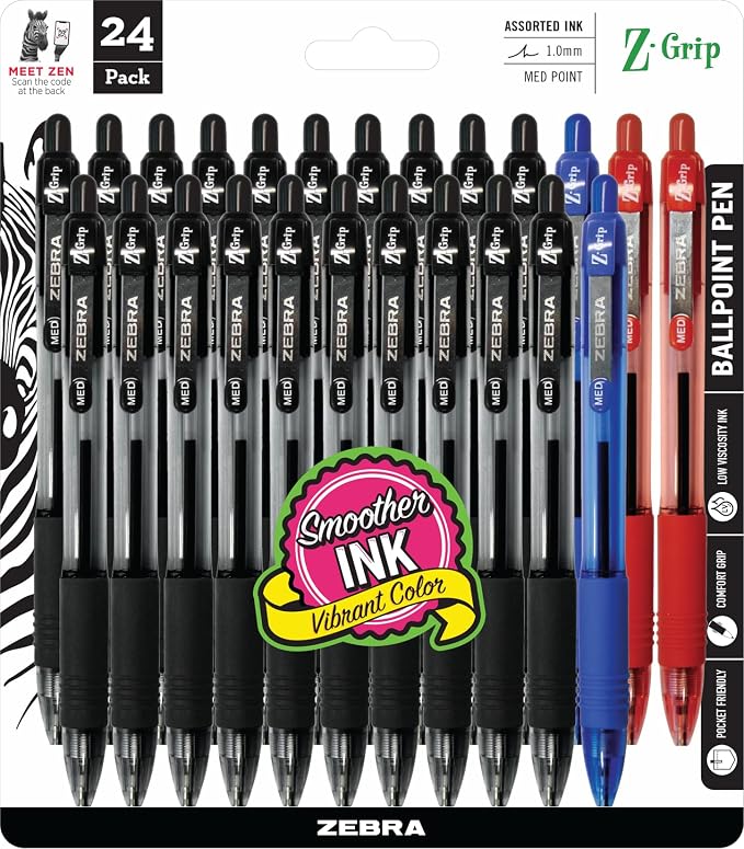 Zebra Pen Z-Grip Retractable Ballpoint Pen, Medium Point, 1.0 mm, 20 Black - Image 8