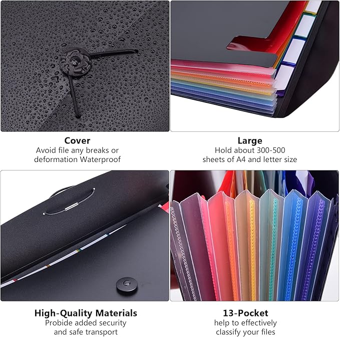 3 Pack 13-Pocket Expanding File, Plastic Expandable File Folder - Image 3