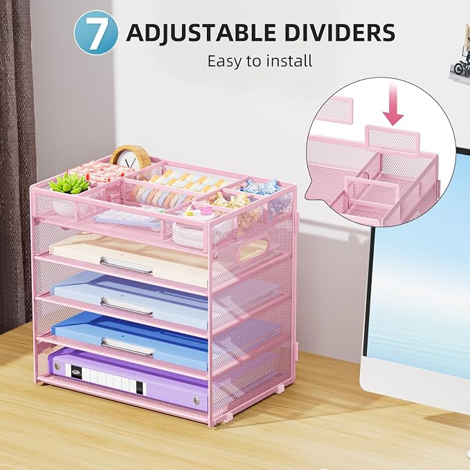 Marbrasse 5 Tier Paper Organizer Letter Tray, Mesh Desk File Organizer - Image 4